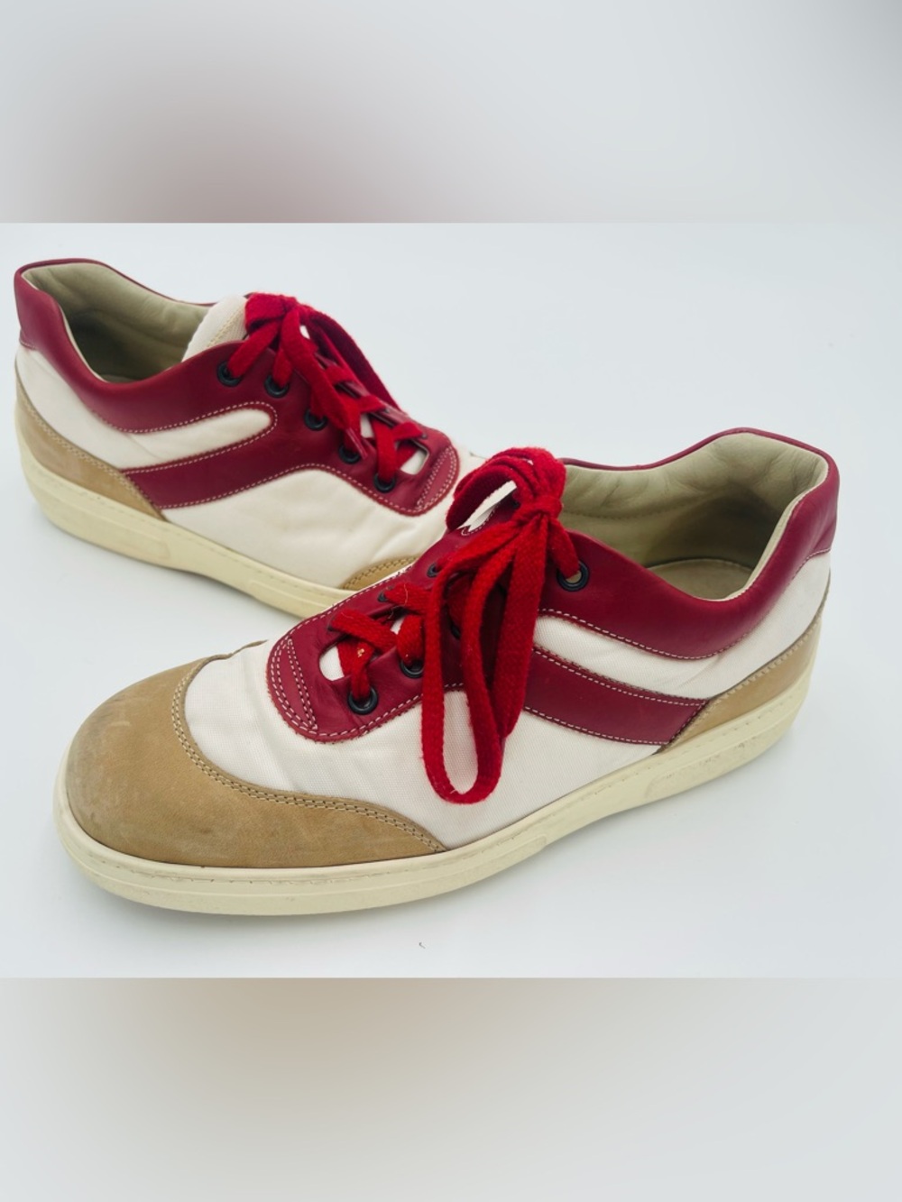 Tods Classic men   Color block Low-Top Sneakers in Red, White & Tan size 7
